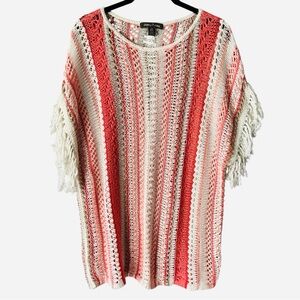 Tommy Bahama Linen Cotton Crochet Fringe Swimsuit Coverup Medium Pink White